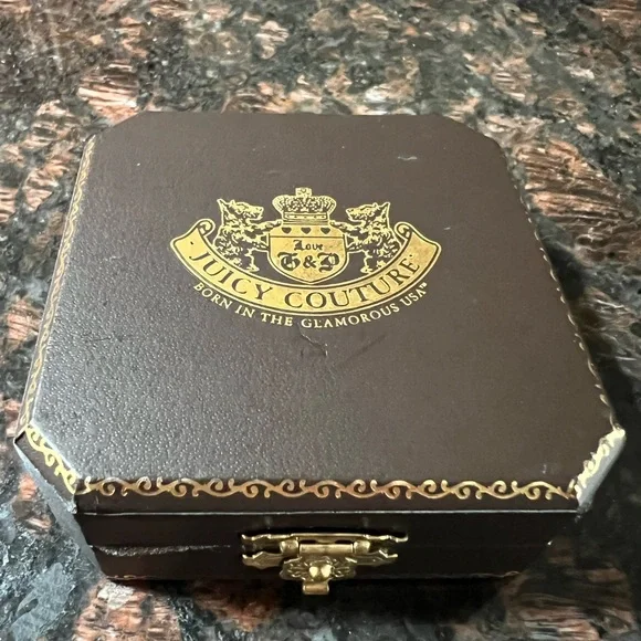 Juicy Couture Gold Necklace with Red Pave Lip Pendant, Box included, 16-20” - Picture 2 of 3